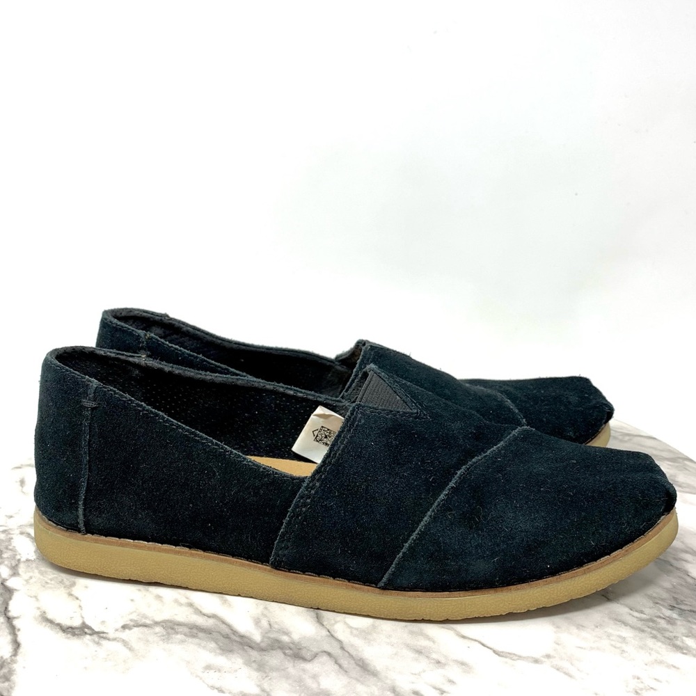 Toms Alpergata Black Suede Slip On Casual Flats 9.5 Classic Preppy Minimalist - Picture 2 of 13